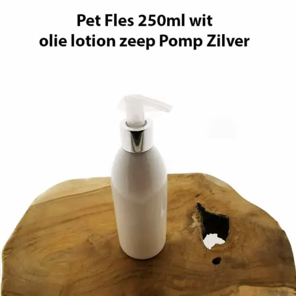 pet fles 250ml wit olie lotion zeep pompfles dispenser pomp zilver