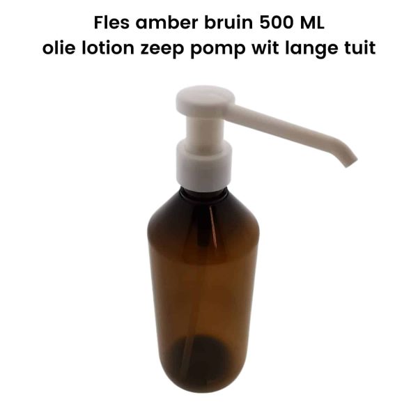 pet fles 500ml amber bruin hg olie lotion zeep dispenser pomp wit lange tuit din28