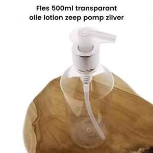pet fles 500ml transparant lab hg olie lotion zeep dispenser pomp zilver