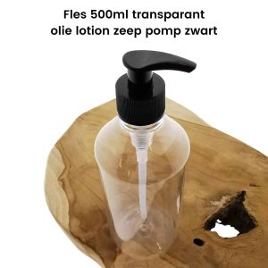 pet fles 500ml transparant lab hg olie lotion zeep dispenser pomp zwart