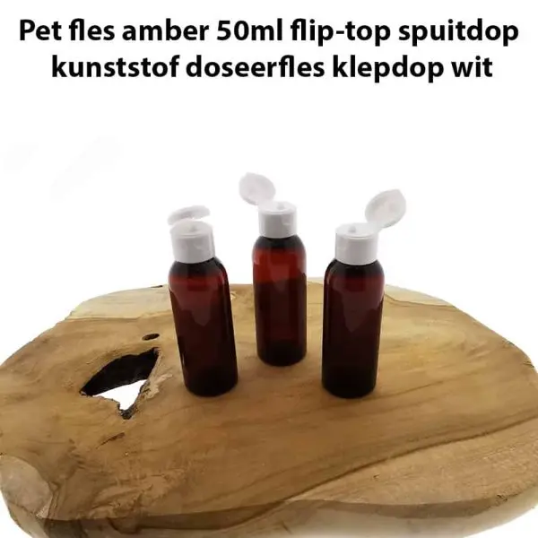 pet fles amber 50ml flip top spuitdop kunststof doseerfles klepdop wit