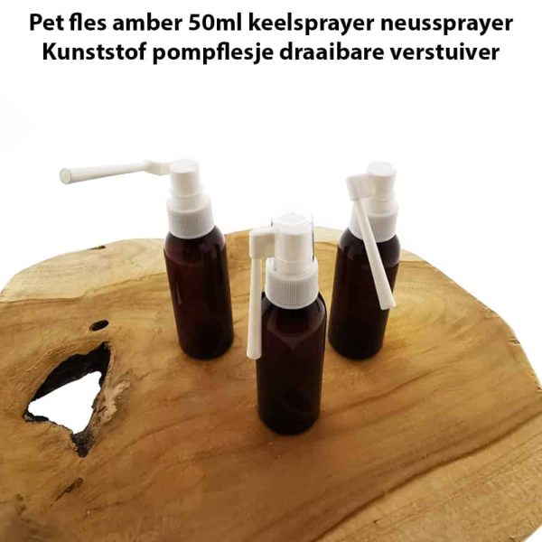 pet fles amber 50ml keelsprayer neussprayer kunststof pompflesje draaibare verstuiver