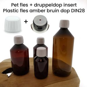 pet fles druppel insert dop garantiesluiting plastic fles amber bruin din28
