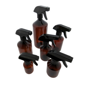 Pet fles Spraypistool trigger - Plastic fles amber bruin + spraypistool verstuiver