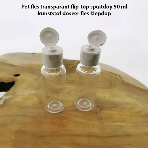 pet fles transparant flip top spuitdop 50 ml kunststof doseerfles klepdop