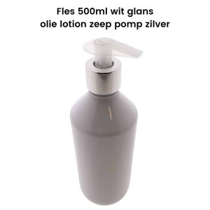 pet fles wit glans 500ml olie lotion zeep dispenser pomp zilver