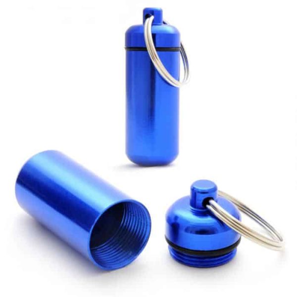 pillenkoker sleutelhanger medicijnen identiteitskoker waterdicht blauw