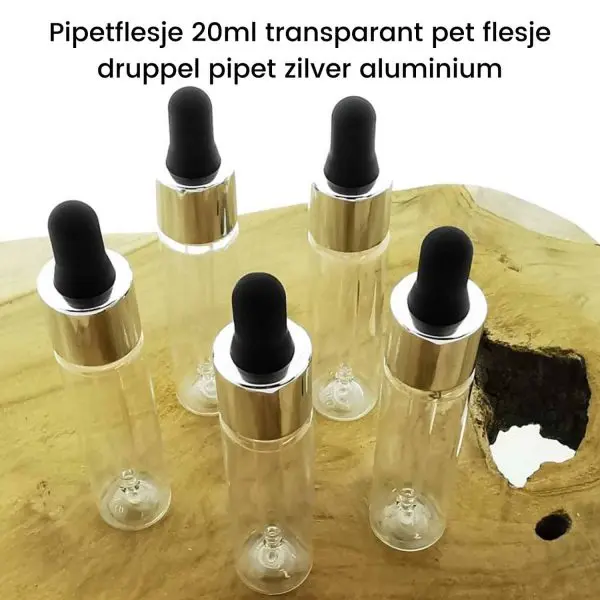 pipetflesje 20ml transparant pet flesje druppel pipet zilver aluminium