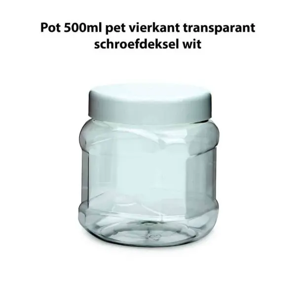 pot 500ml vierkant transparant pet schroefdeksel wit