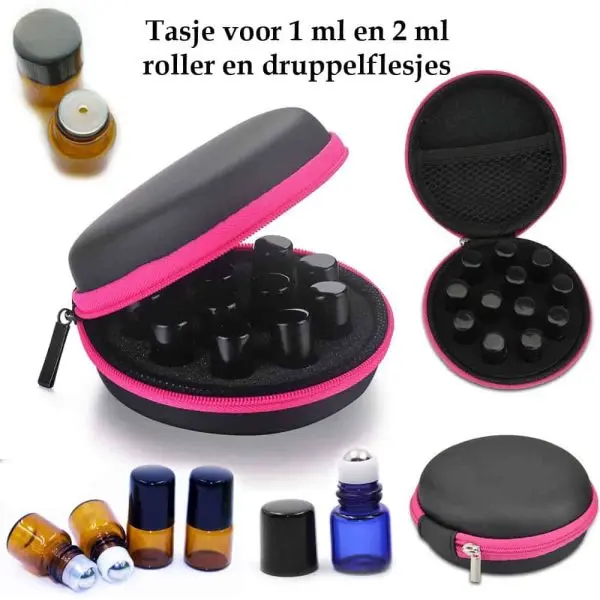 reisetui tasje 12 flesjes 1 ml en 2 ml parfumrollers druppelflesjes essentiele olie