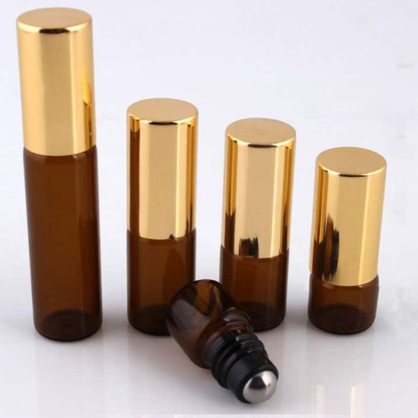roller flesjes glas amber bruin lege parfum roll on fles essentiele olien gouden dop