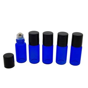 rollerflesjes 3ml blauw glas zwarte dop lege parfumrollers rvs roller
