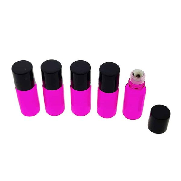 rollerflesjes 3ml roze glas zwarte dop lege parfumrollers rvs rollerbal