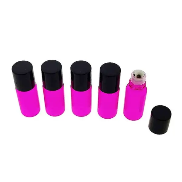 rollerflesjes 3ml roze glas zwarte dop lege parfumrollers rvs rollerbal