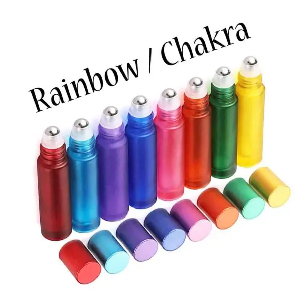 rollerflesjes regenboog chakra kleuren 10ml parfumrollers dik glas