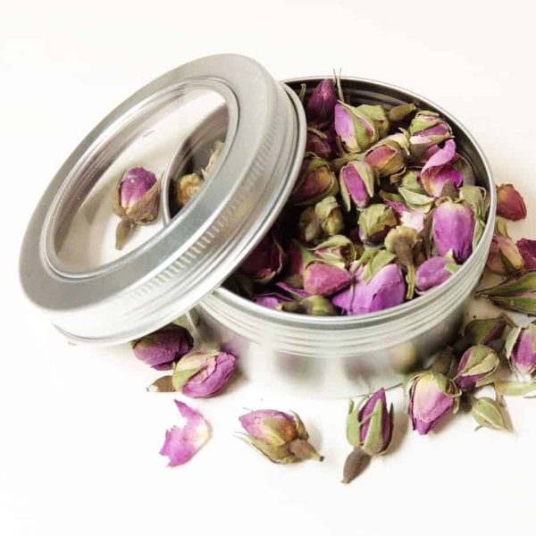 rozenknopjes blikje 150 ml kijkvenster gedroogde roze bloemknoppen