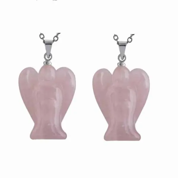 rozenkwarts engel hanger ketting beschermengel natuursteen 1