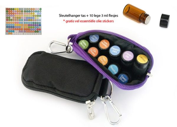 sleutelhanger tas essentiele olie 10 lege amber druppelflesjes 3ml