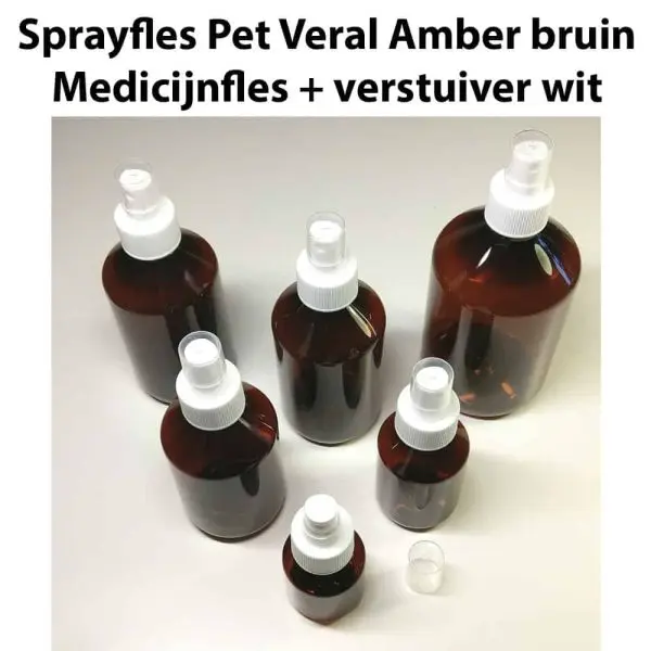 sprayfles pet veral amber bruin medicijnfles spray verstuiver wit