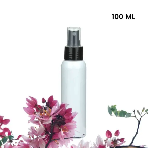 sprayflesje 100ml pet fles wit r verstuiver spraydop zwart glans