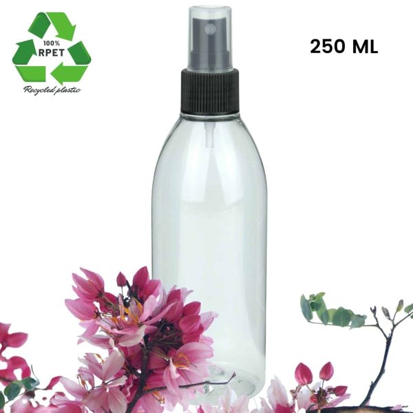 sprayflesje 250ml rpet fles transparant verstuiver spraydop zwart