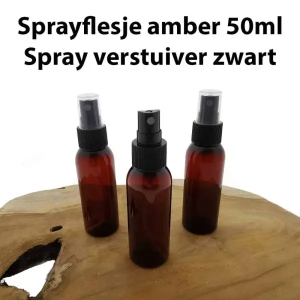 sprayflesje pet amber d20 50ml kunststof fles bruin spray pomp verstuiver zwart 1