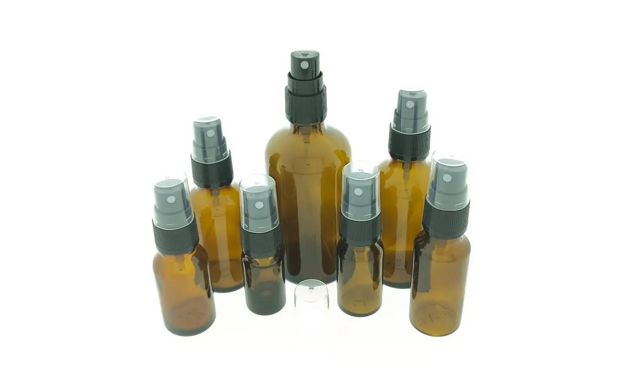 Sprayflesjes Amber Bruin Glas DIN18 + Spraydop verstuiver zwart