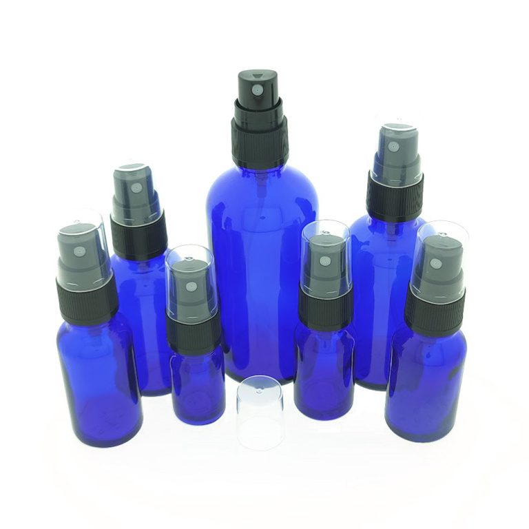 Sprayflesjes Blauw Glas DIN18 + Spraydop verstuiver zwart
