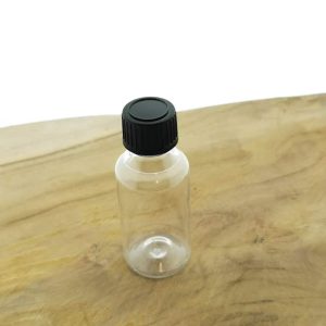 transparant pet flesje 30 ml dop zwart din18 18 410