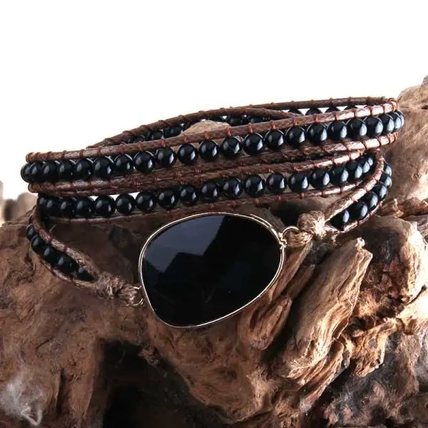wikkelarmband zwart onyx natuurstenen armband